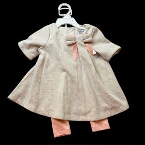 Tahari Baby Girl Cream Metallic Gold Dress Top With Bow 12 Months
